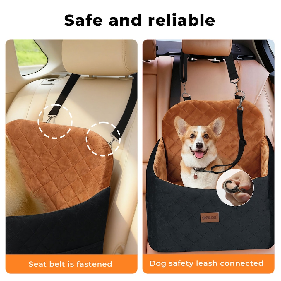 image 1 of Skylos Pet Booster Dog Car Seat Travel Carrier Bed Bag Basket Puppy | Brown | Brown