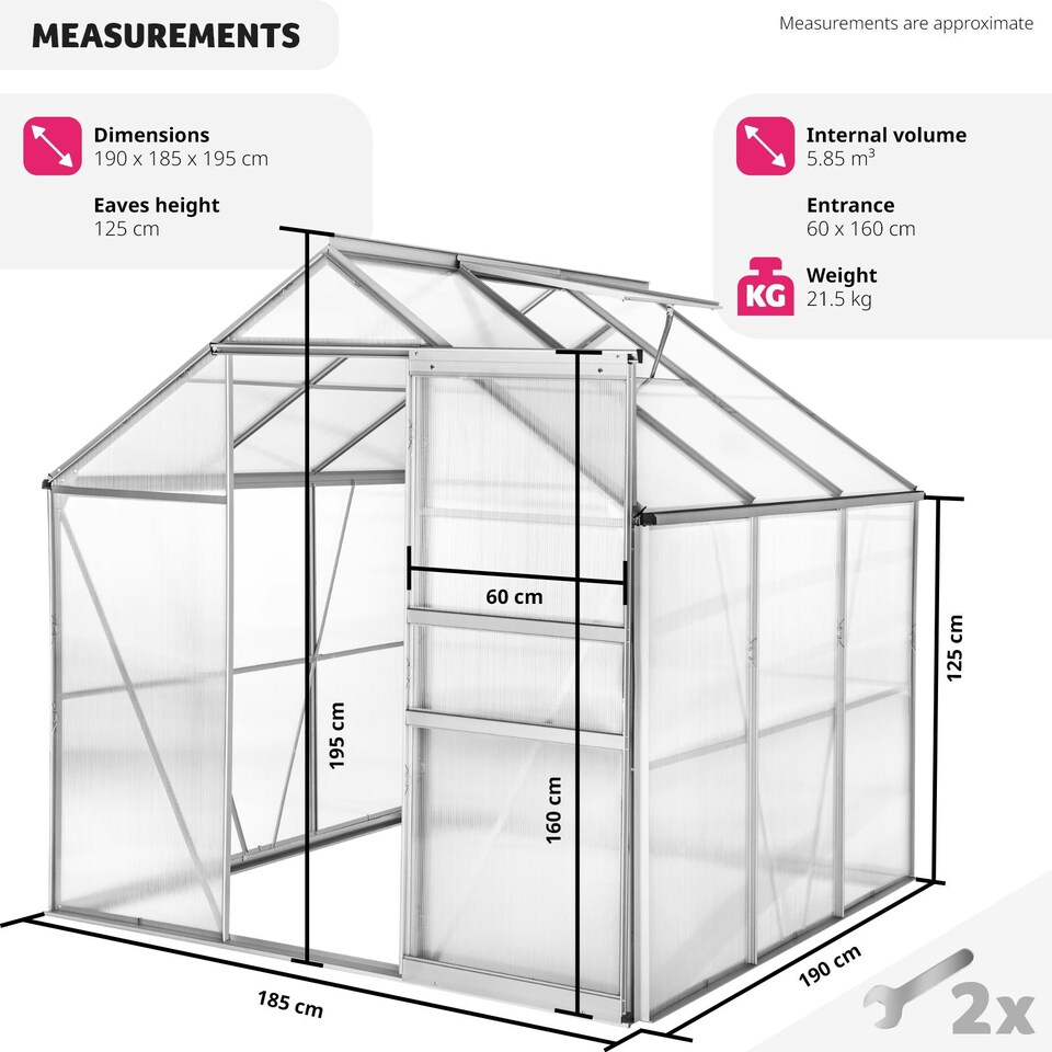 image 1 of Aluminium greenhouse, UV-resistant, 185x190x195cm