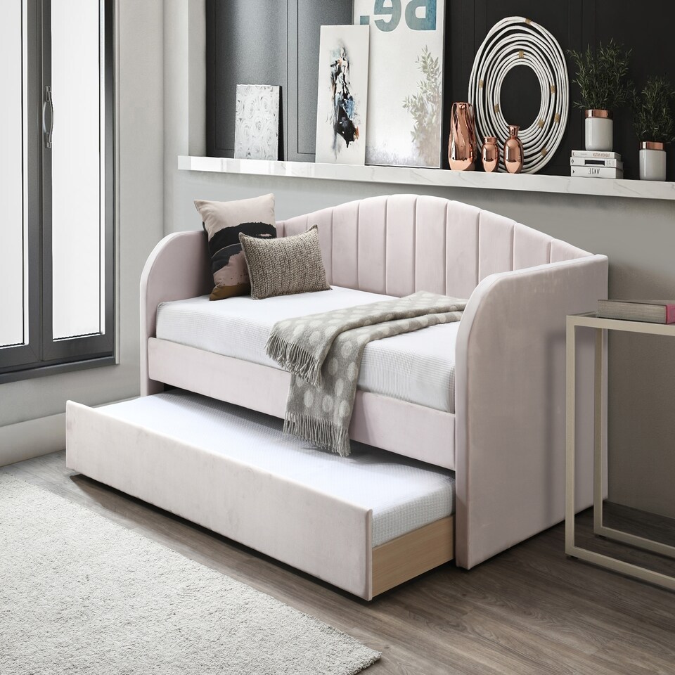 image 1 of Fabric Day Bed Pink with pull out bed | Pink | Single