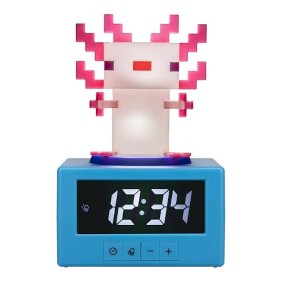 image 1 of Minecraft Axolotl Digital Alarm Clock with Night Light, Gaming Decor Gift for Kids Teens, Official Licensed, Paladone