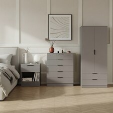 Vida Designs Trega 3 Piece Bedroom Set (1 Drawer Bedside Chest, 5 Drawer Chest, 2 Door 2 Drawer Wardrobe) Grey