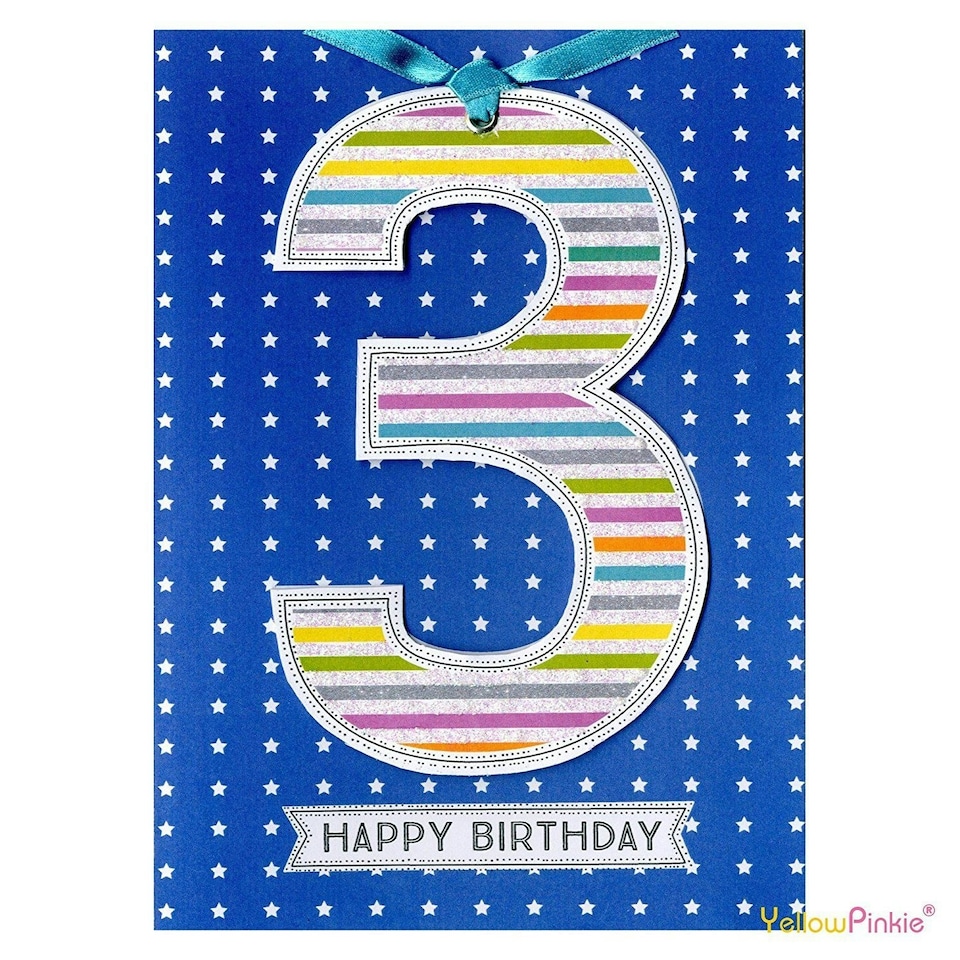 image 1 of ‘Boy Age 3 Pastel Stripes’ Birthday Card