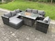 image 1 of Fimous Outdoor Rattan Garden Furniture Sofa Set Gas Fire Pit Dining Table Gas Heater Burner With Armchair Big Footstool 8 Seater Dark Grey Mixed