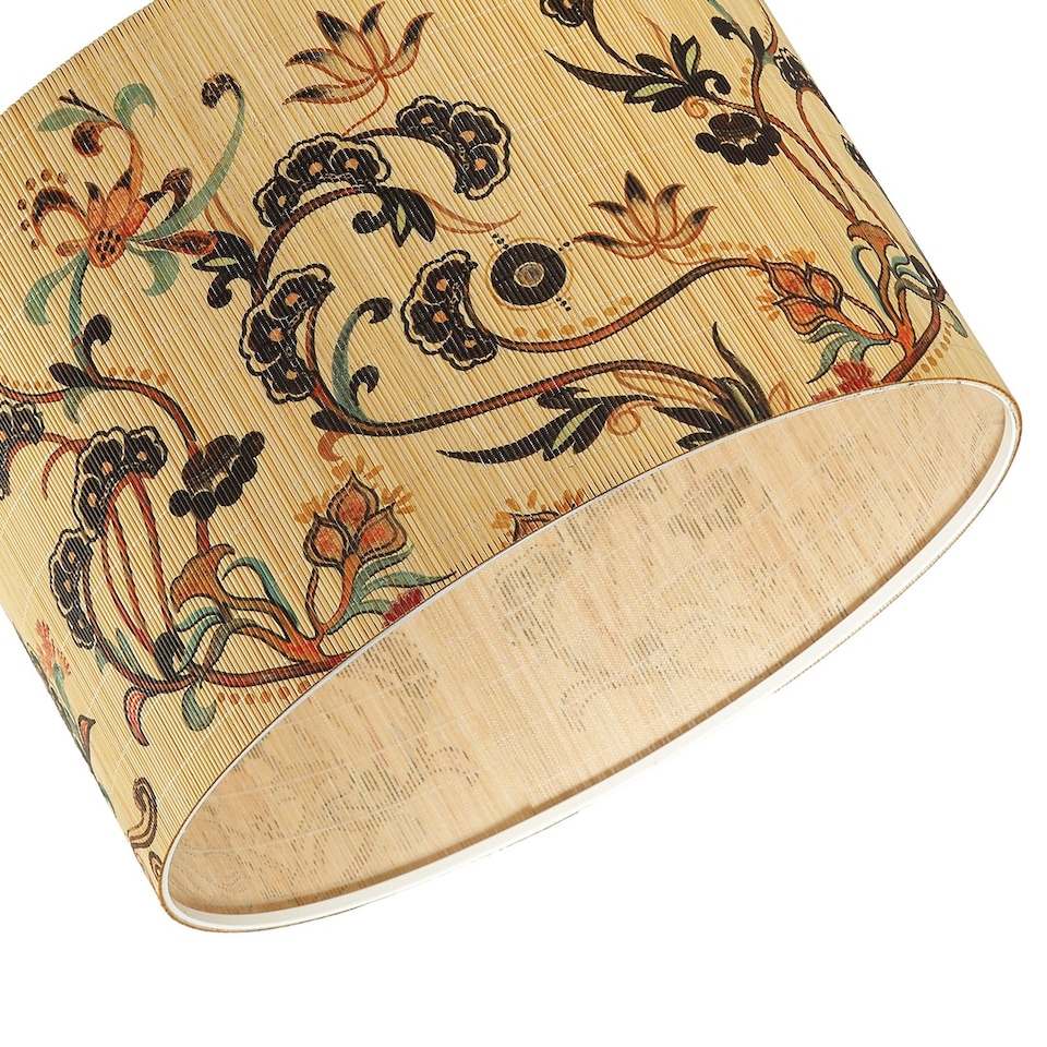 image 1 of Contemporary Multi Coloured Floral Bamboo Round Pendant Lamp Shade | Multi | Multi-coloured | 1