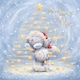 image 1 of Bear Surrounded By Stars In Tree Shape Open Christmas Card