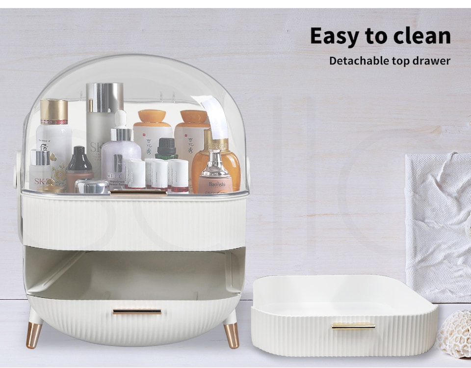 image 1 of ilus Makeup Organizer Case Drawer Portable Cosmetic Jewellery Storage Box White