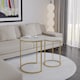 image 4 of 2Pc Round Nesting Stackable Sofa Side Bedside End Table Set Wood Top Metal Legs | Multi | White Marble Top with Gold Legs