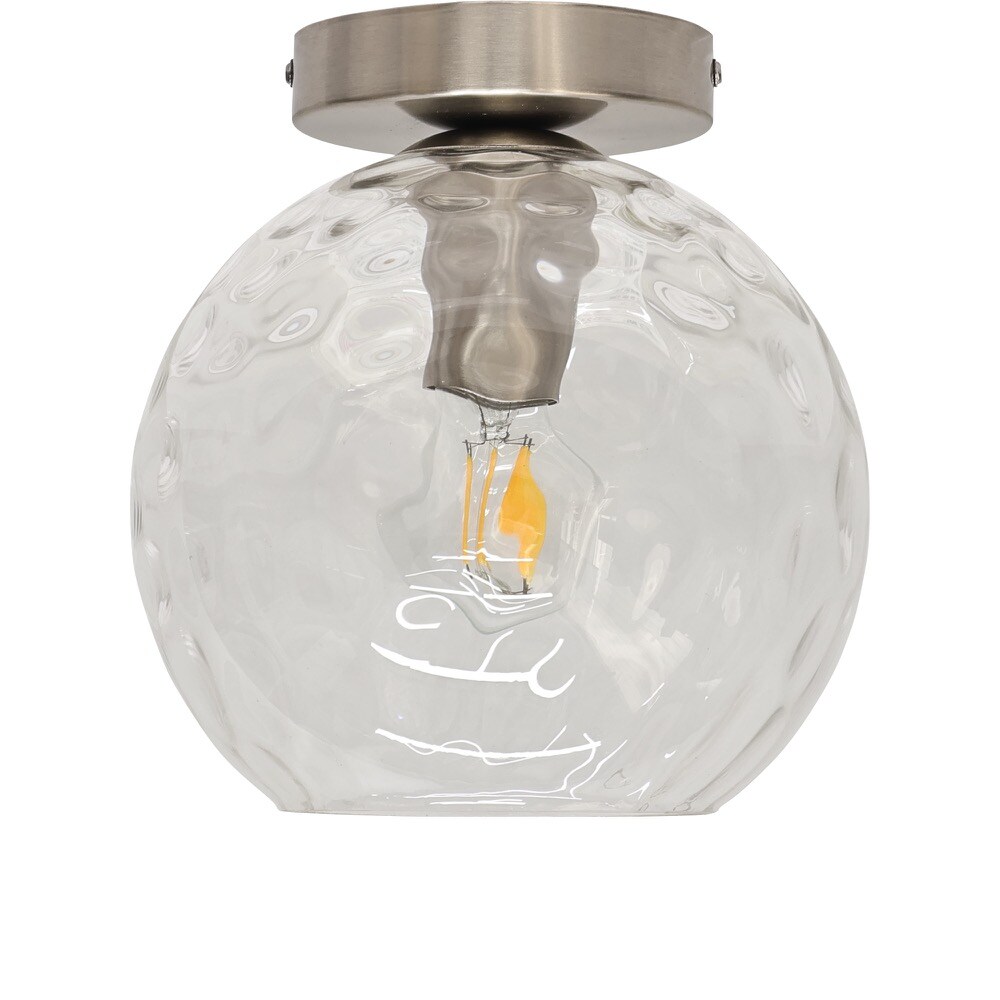 First Choice Lighting Barnum - Clear Dimple Glass Globe Satin Nickel Ceiling Light Fitting