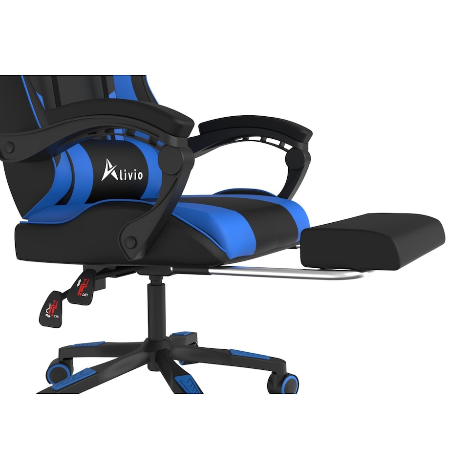 image 1 of Alivio Ergonomic Gaming Chair with Massage Lumbar Cushion & Retractable Footrest, PU Leather Video Game Chair (Blue)