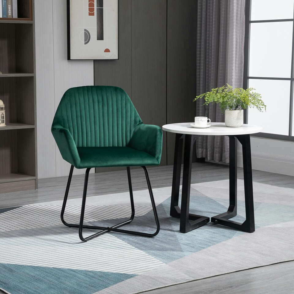 image 1 of HOMCOM Modern Accent Chair Velvet-Feel Upholstered Lounge Armchair Green