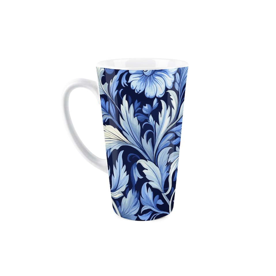 image 1 of Blue Greek Floral Large Latte Mug
