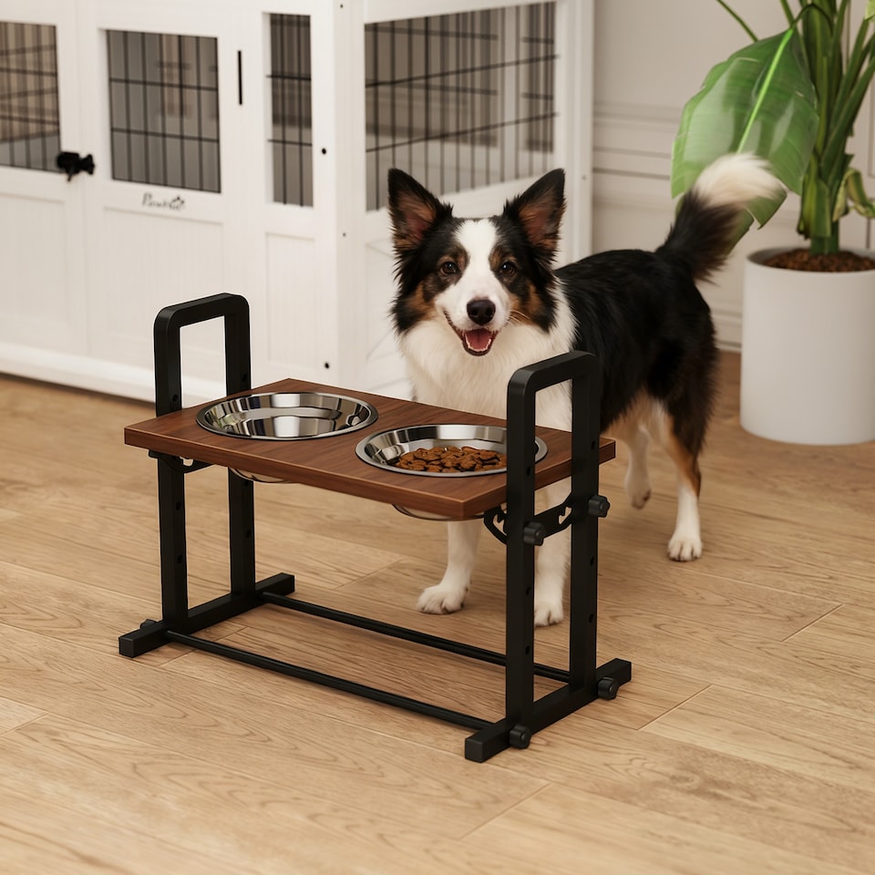 image 1 of PawHut Raised Dog Bowls with 4 Heights Adjustable and 3 Adjustable Angles