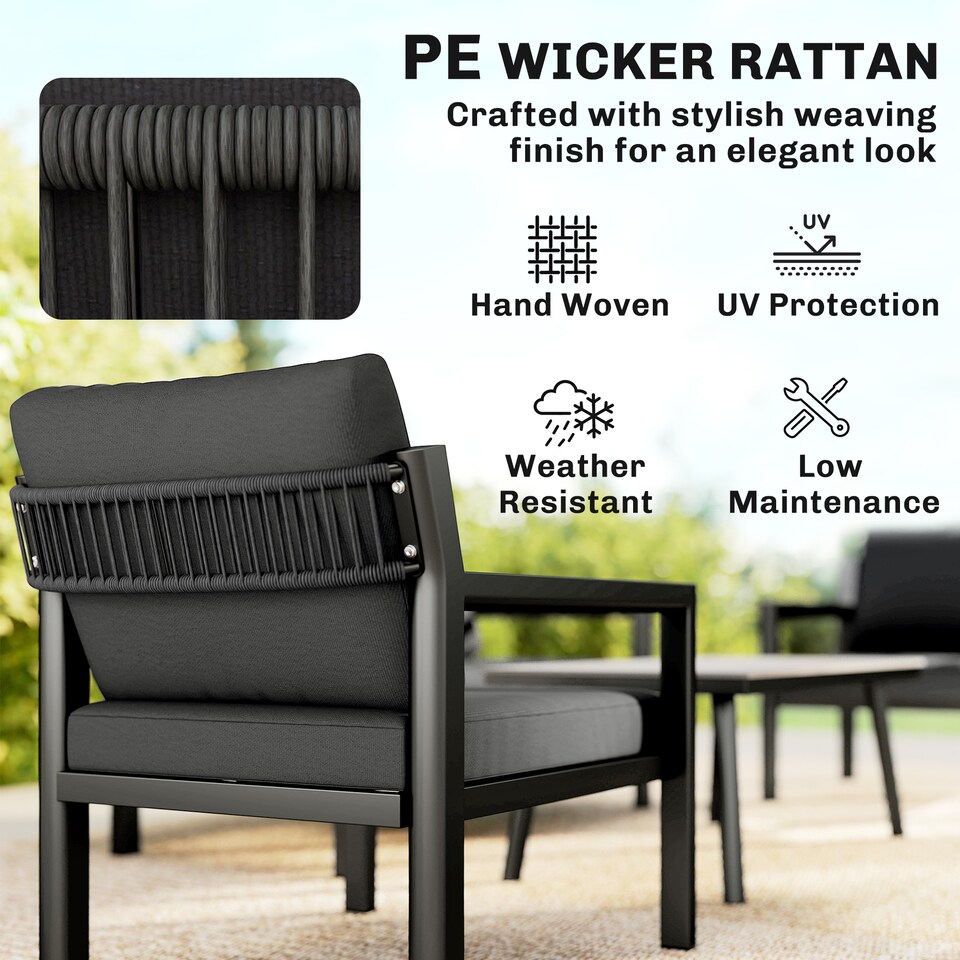 image 1 of Outsunny Rattan Garden Furniture Set, Outdoor Furniture Conversation Set | Grey | Dark Grey | 120 x 67 x 71 cm (loveseat)