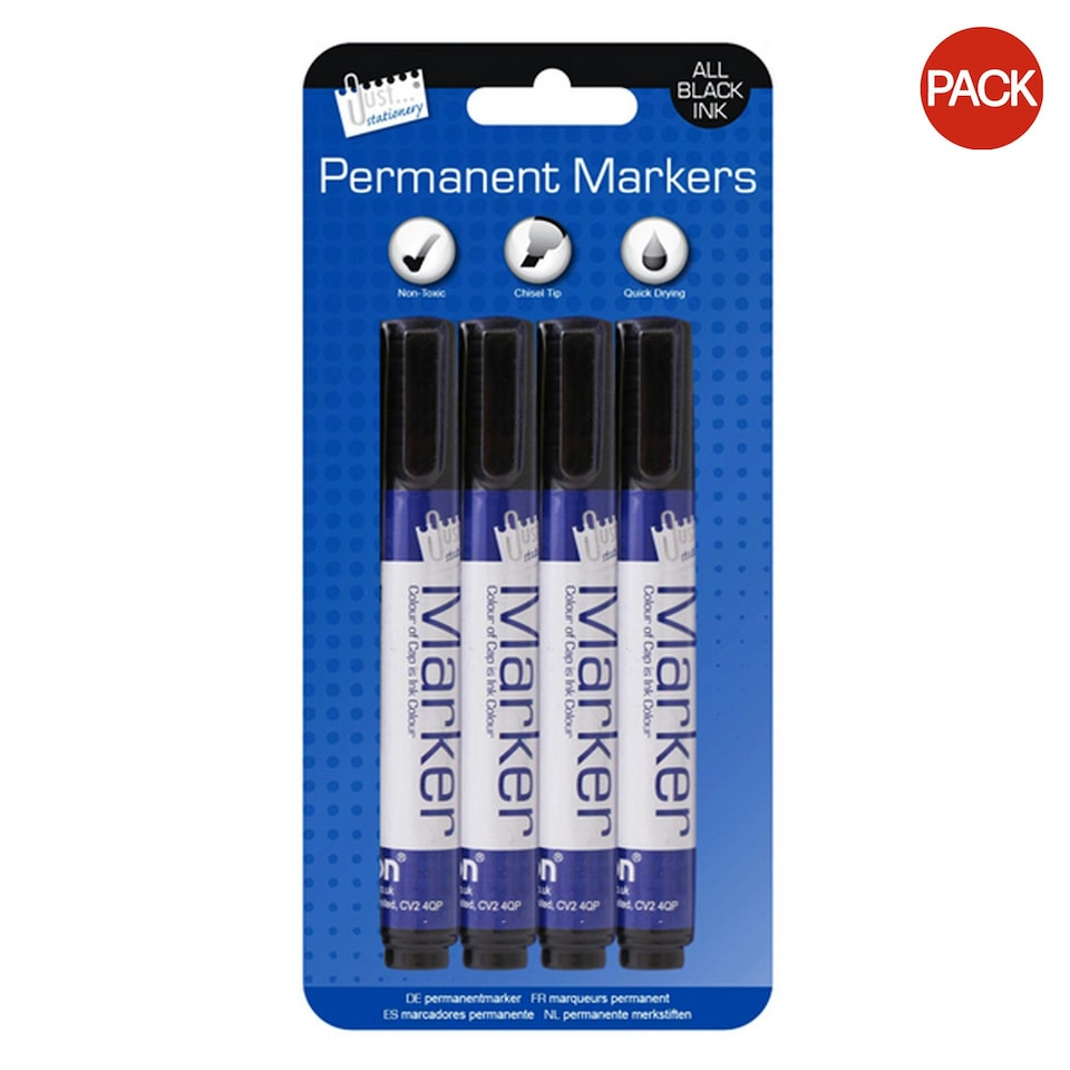 Just Stationery Chisel Tip Black Permanent Marker (Pack Of 4) - Black - One Size