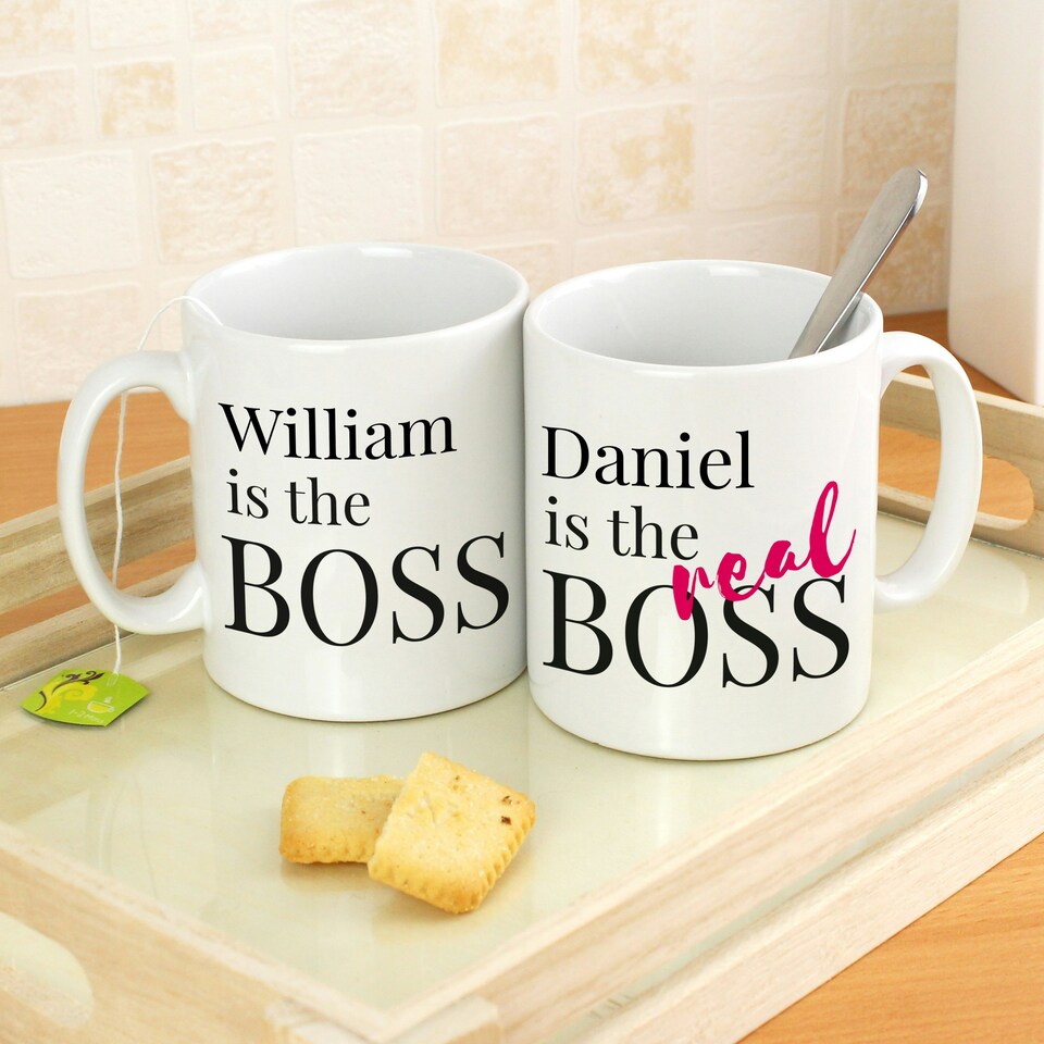 image 1 of Personalised The Real Boss Mug Set White
