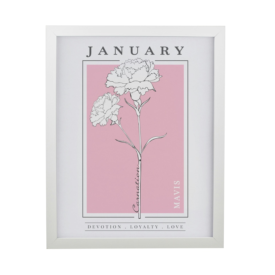 image 1 of Personalised Birth Flower White Poster Frame | White | One Size