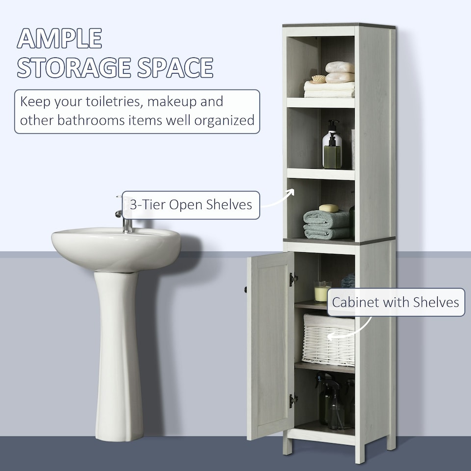 image 1 of kleankin  Bathroom Storage Cabinet w/ Door Cupboard and Adjustable Shelf, White