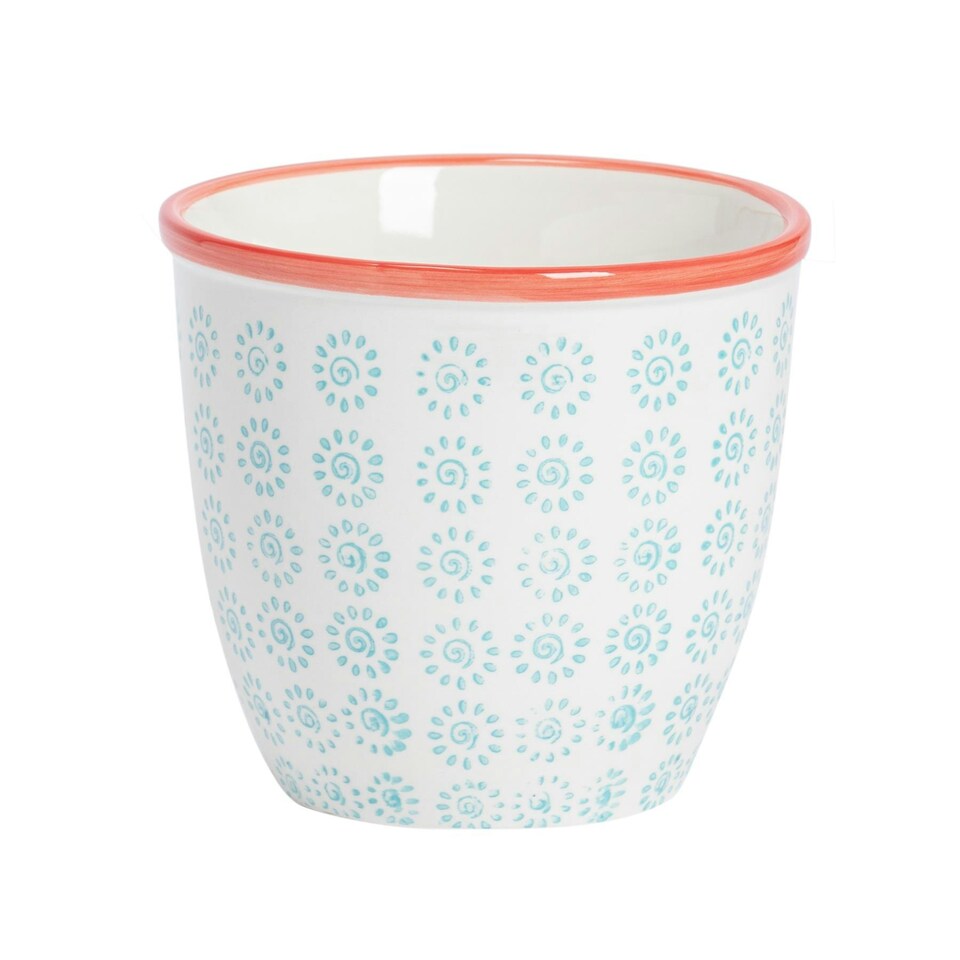 image 1 of Nicola Spring Hand-Printed Plant Pot - 14cm - Turquoise Blue