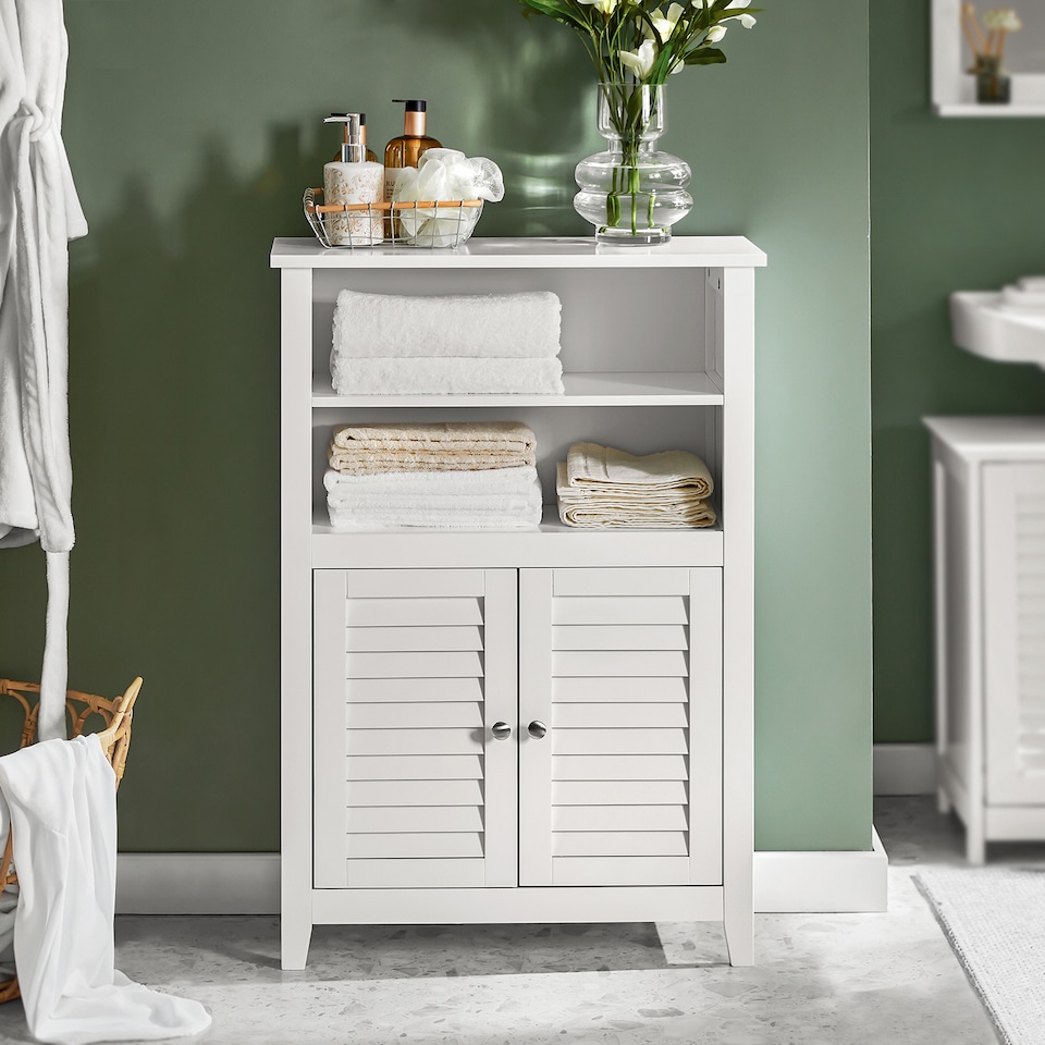image 1 of SoBuy BZR13-W,Slim Bathroom Storage Cabinet with 2 Shelves & 2 Shutter Doors | White | White | 1