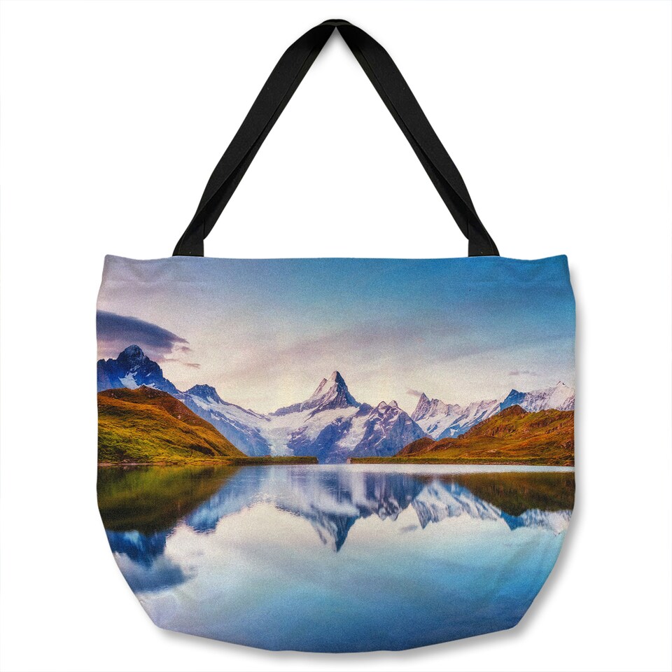 Panoramic view of the Mt. Schreckhorn and Wetterhorn Designer Tote bat | Multi