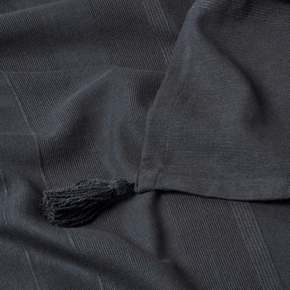 image 1 of Homescapes Cotton Rajput Ribbed Black Throw - 255 x 360 cm | Black