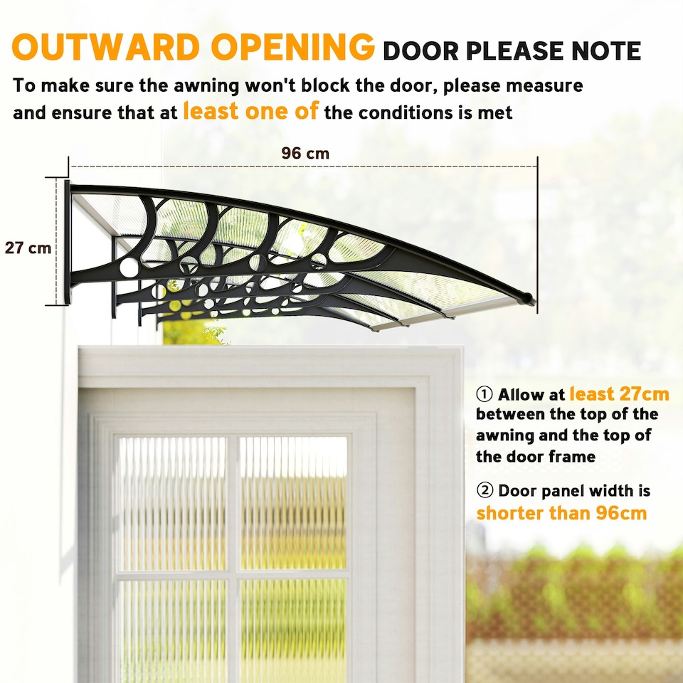 image 1 of Outsunny Door Canopy Outdoor Awning Rain Shelter for Window Porch 303x96 Clear Clear | Clear