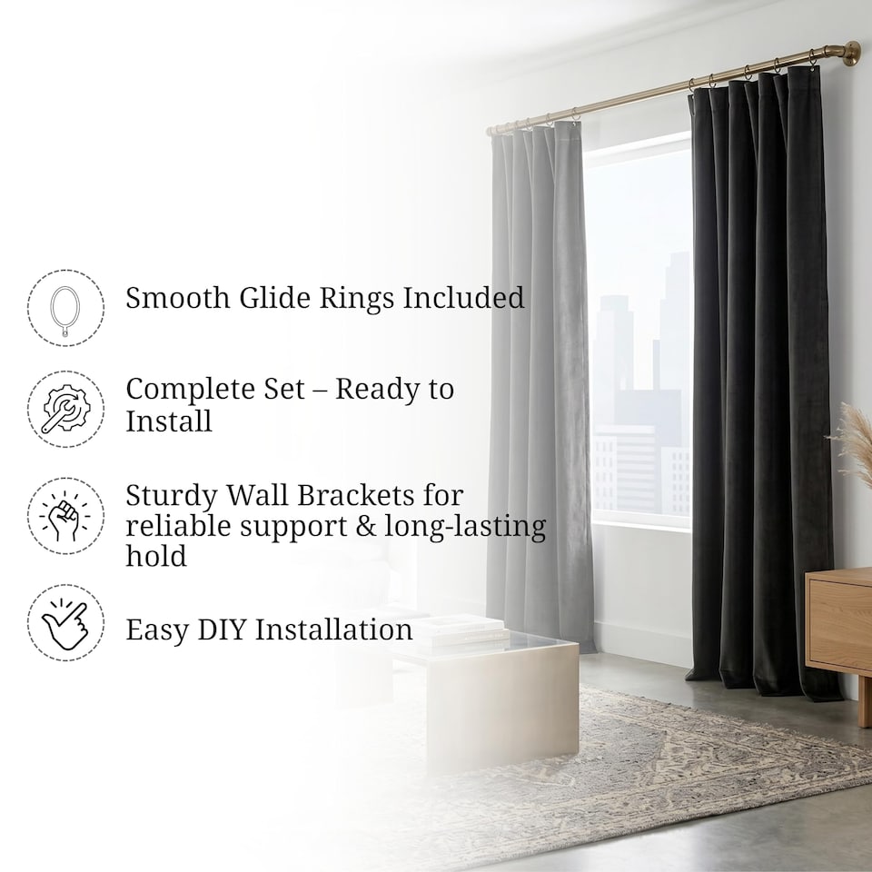 image 1 of Lister Cartwright 25mm Antique Brass Industrial Pipe Extendable Curtain Pole Heavy Duty Metal Curtain Rod with Rings(120-210 cm)