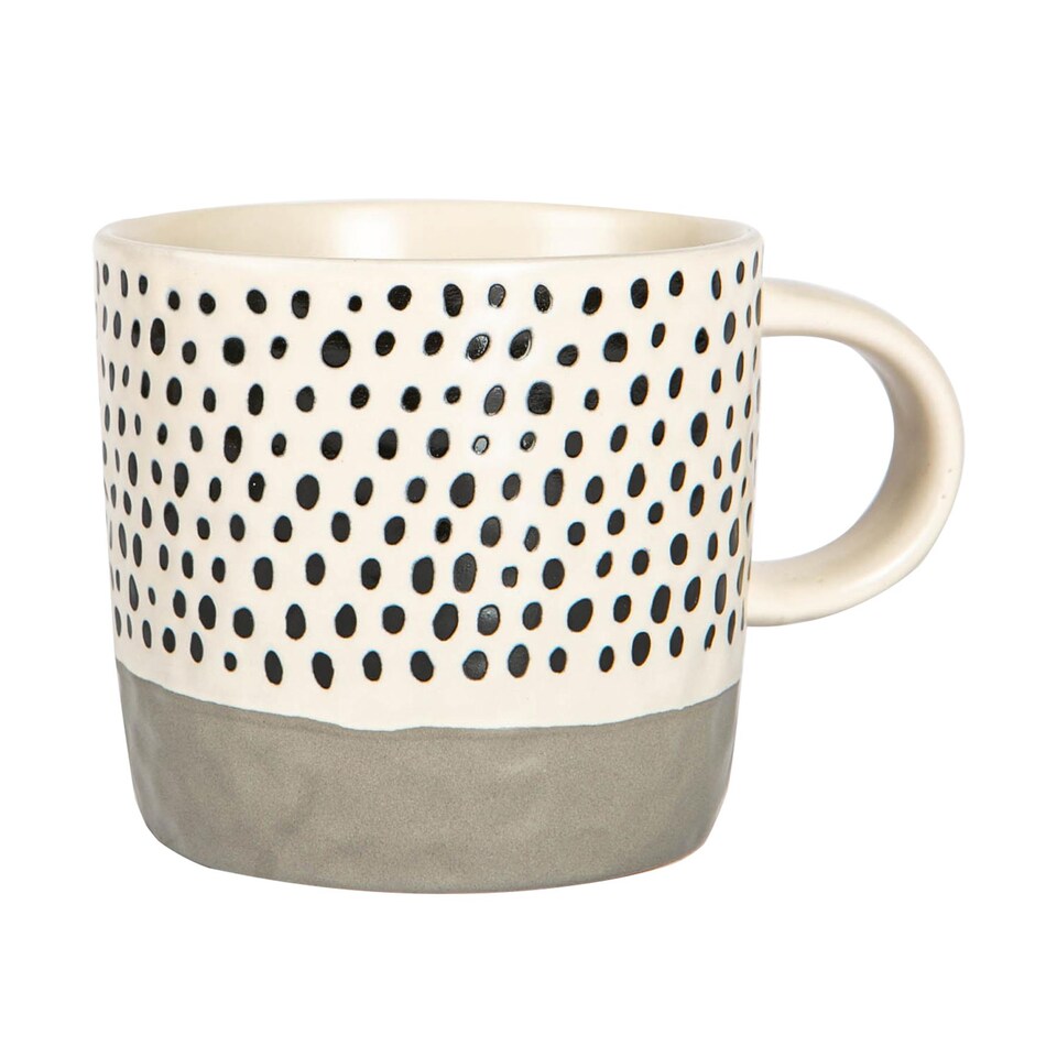image 1 of Nicola Spring Ceramic Dipped Dots Coffee Mugs - 385ml - Grey - Pack of 6 | Grey | Grey