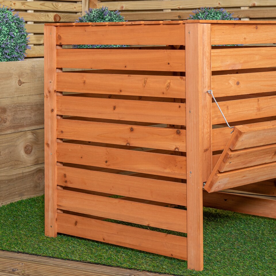 image 1 of 74 x 71cm Large Wooden Garden Waste Compost Bin with Removable Lid & Bottom Door