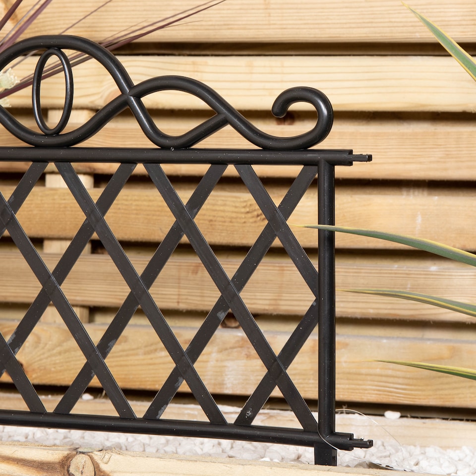 image 1 of Pack of 12 27cm Black Plastic Garden Patio Lawn Border Fence Edging