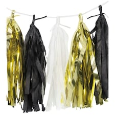 Unique Party Tissue Paper Tassel Garland - Gold/Black/White - One Size