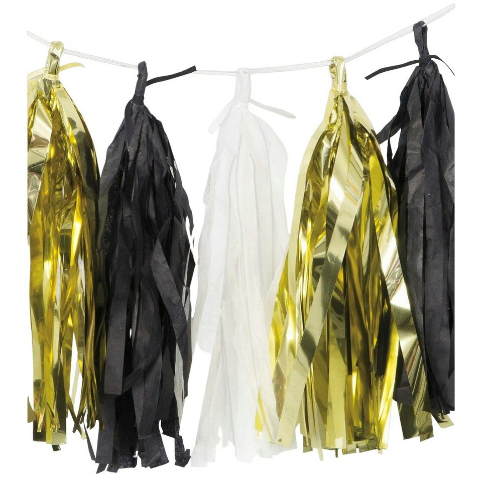 Unique Party Tissue Paper Tassel Garland - Gold/Black/White - One Size