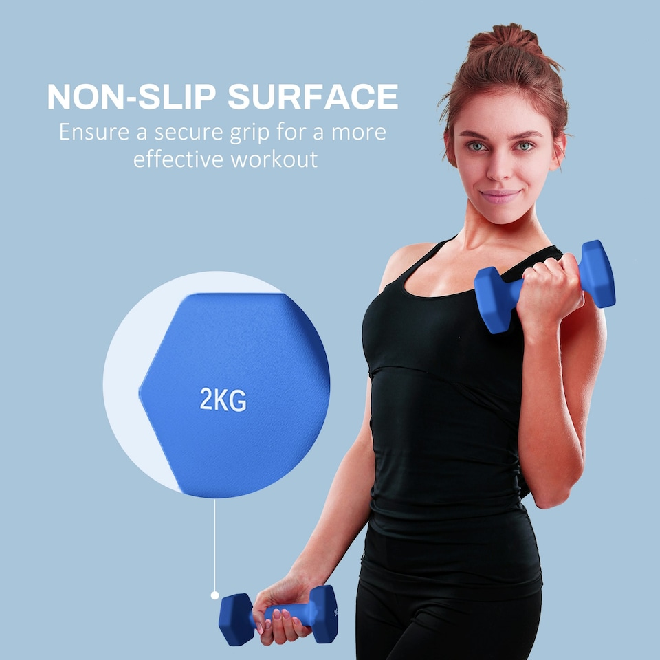 image 1 of SPORTNOW Set of 2 Hexagonal Dumbbells Weights Pair, 2 x 2kg, Blue