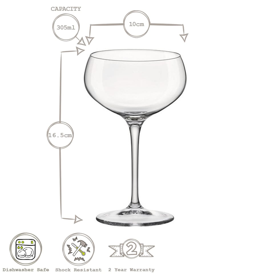 image 1 of Bormioli Rocco Bartender Glass Champagne Coupe Saucers - 305ml - Clear - Pack of 6