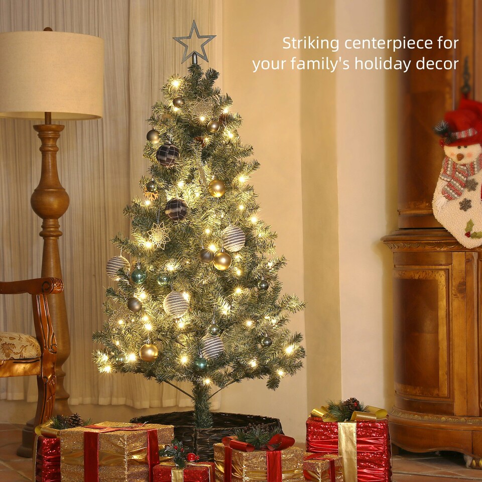 image 1 of HOMCOM 5ft Artificial Christmas Tree with LED Lights and Blue Decorations
