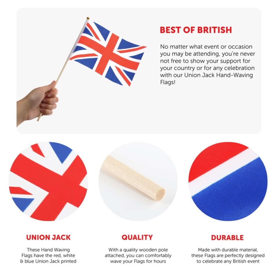 image 1 of Pack of 12 Union Jack Waving Hand Flags | Red | 2