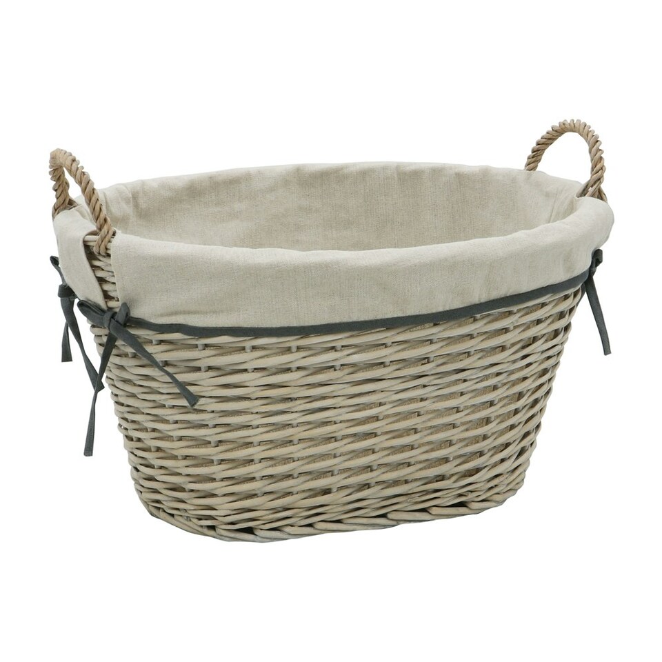 image 1 of JVL Arianna Oval Tapered Willow Storage Basket, Grey Wash Grey