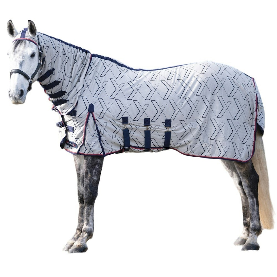 Hy DefenceX System Guardian Combo Neck Horse Fly Rug & Mask - White/Blue - 5´ 3"