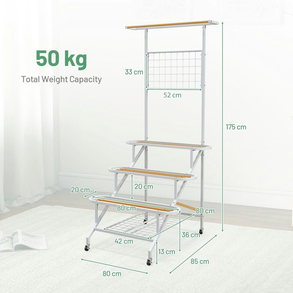 image 1 of COSTWAY 4-Tier Hanging Plant Stand Ladder Shelf  Plant Holder | White