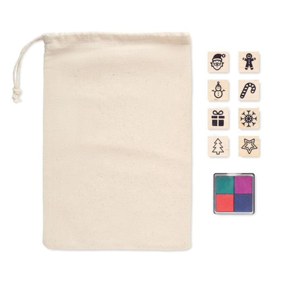 image 1 of MidOcean Stampie Wooden Christmas Ink Stamp Set (Pack of 8) - Beige/Multicoloured - One Size