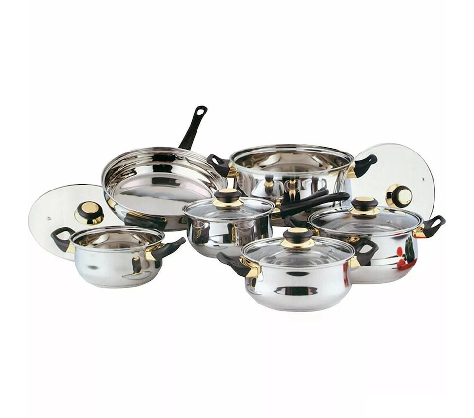 image 1 of Stainless Steel Cookware Set 12 Piece Silver Durable Kitchen Pots And Pans