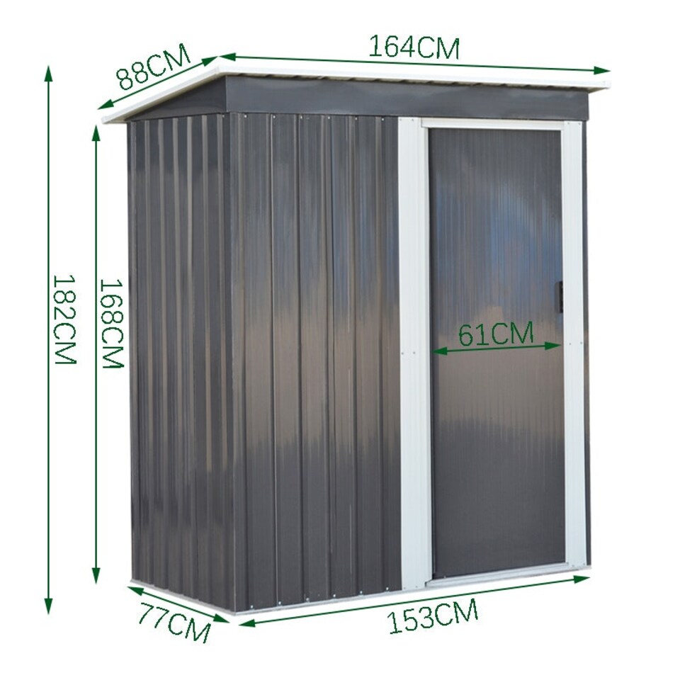 image 1 of Living and Home Galvanized Steel Garden Tool Shed - Black 153 x 77 x 182cm Black
