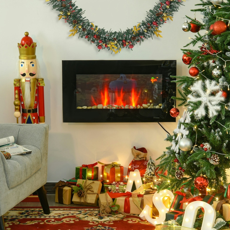 image 1 of HOMCOM 1000W/2000W Electric Wall Fireplace LED Flame Effect Timer Remote Heater