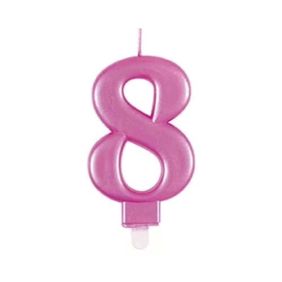 image 1 of Metallic Pink Number 8 Birthday Candle 9cm