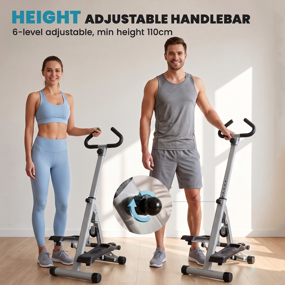 image 1 of HOMCOM Foldable Stepper Adjustable Step Machine w/ Handlebar LCD Display, Grey