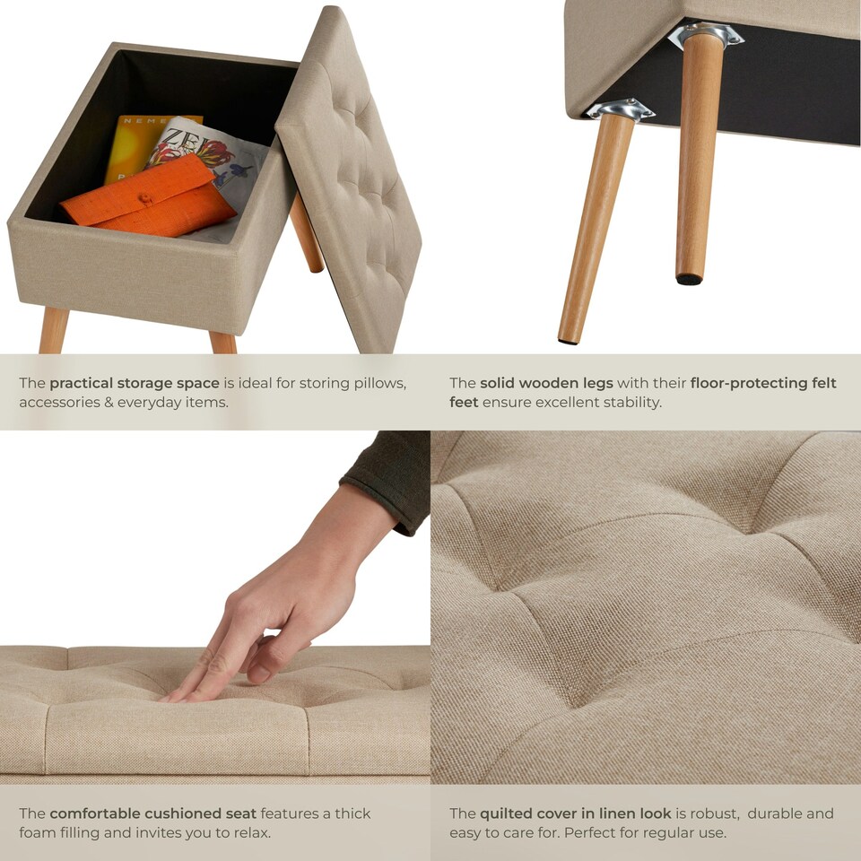 image 1 of Bench Ranya upholstered linen look with storage space - 300kg capacity Brown | Sand