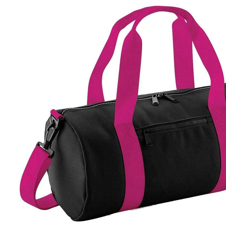 image 1 of Bagbase Mini Barrel Shoulder Bag (Pack of 2) - Black/Fuchia - One Size Black