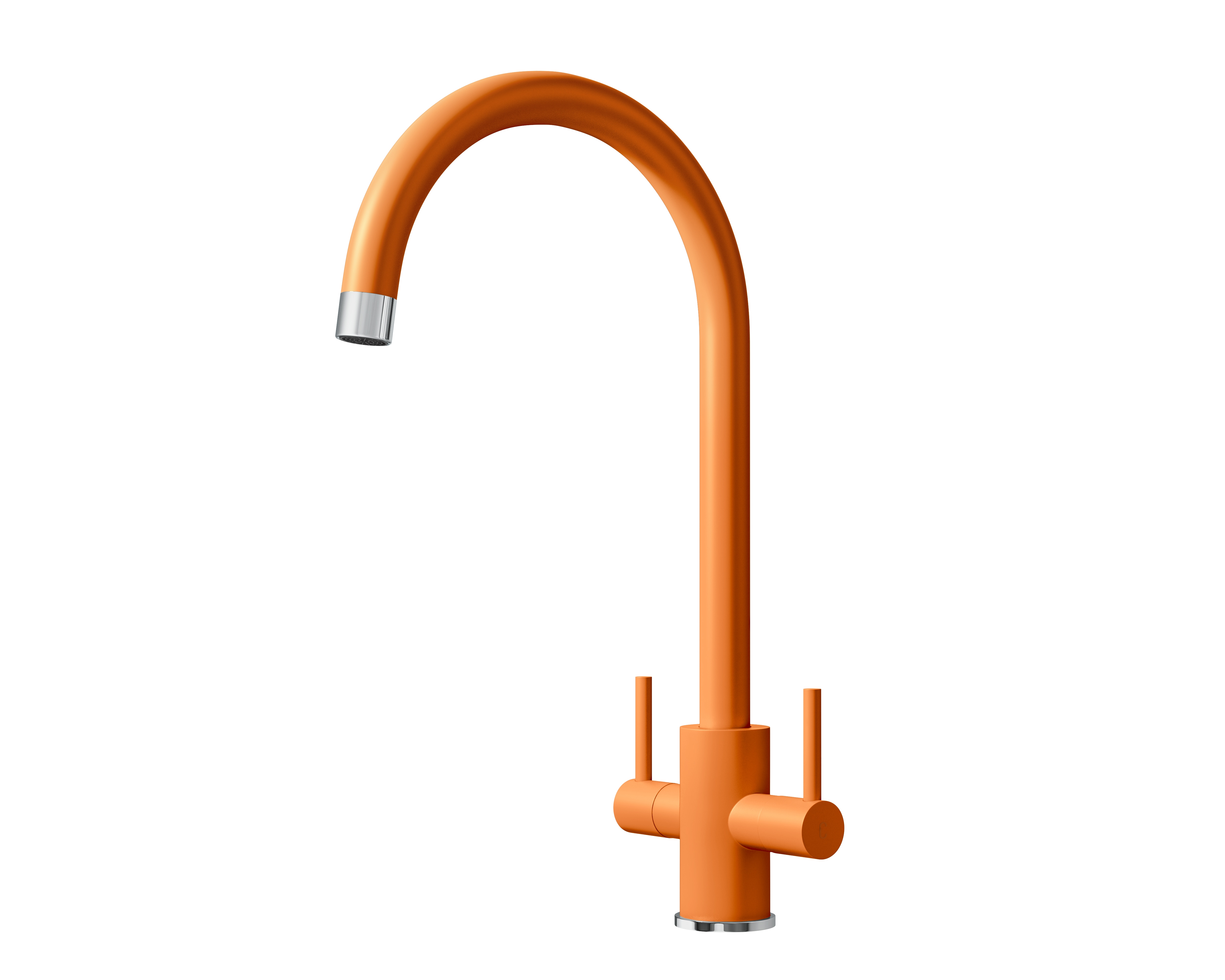 Flode Prysm Twin Lever Kitchen Mixer Tap - Orange & Chrome Finish - Brass - 360° Swivel Spout - Modern Deck-Mounted - Dual ¼ Turn Ceramic Disc