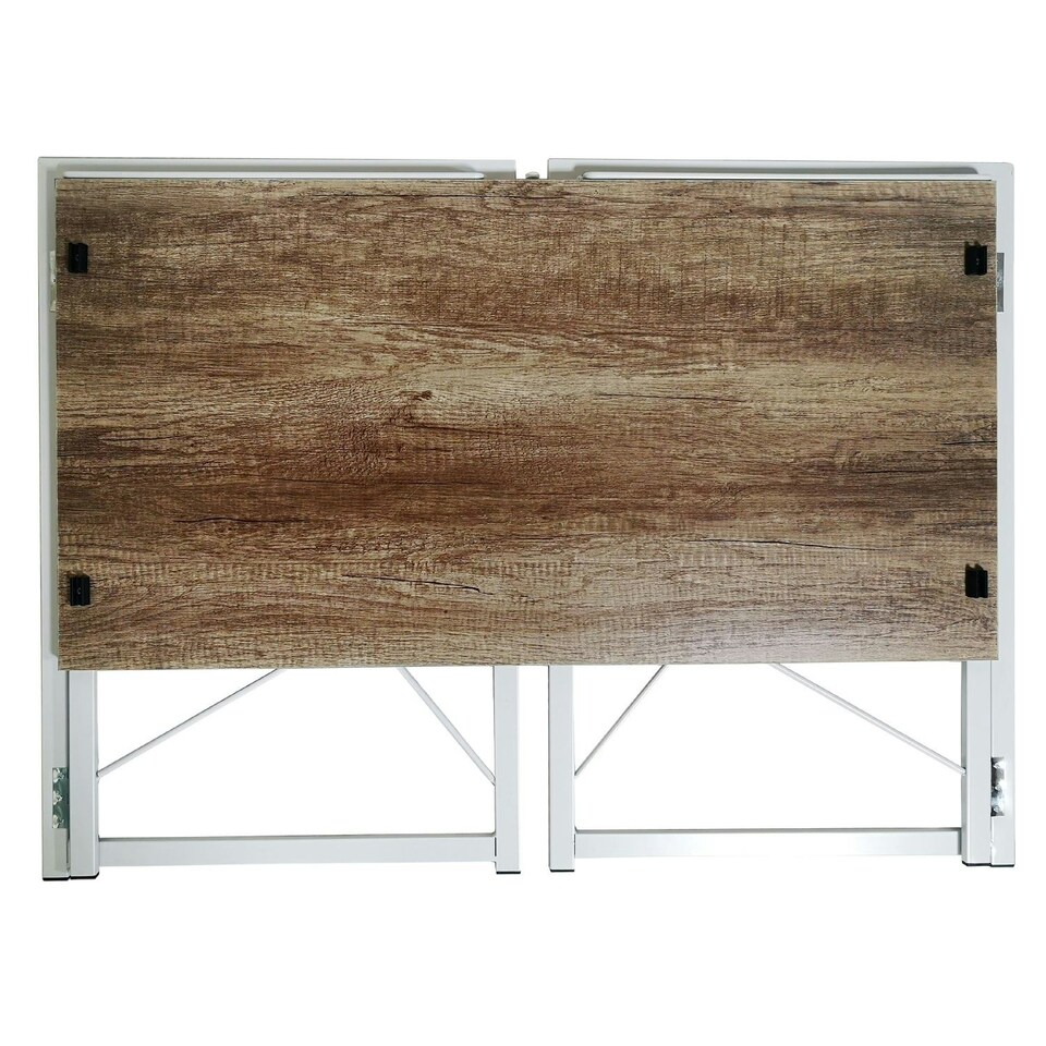 image 1 of Folding Desk Computer White Frame Rustic Wood Foldable Study Table Laptop Office Space White