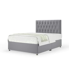 Silver Plush Velvet No Drawer Divan Base and Lona Headboard King Size
